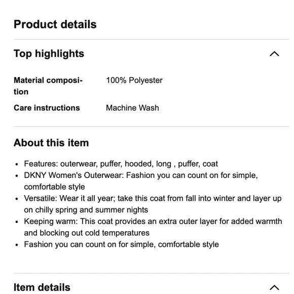 🆕NWT DKNY Hooded Long Down Alternative Puffer Jacket in 'Thistle', Size Small - Picture 9 of 11